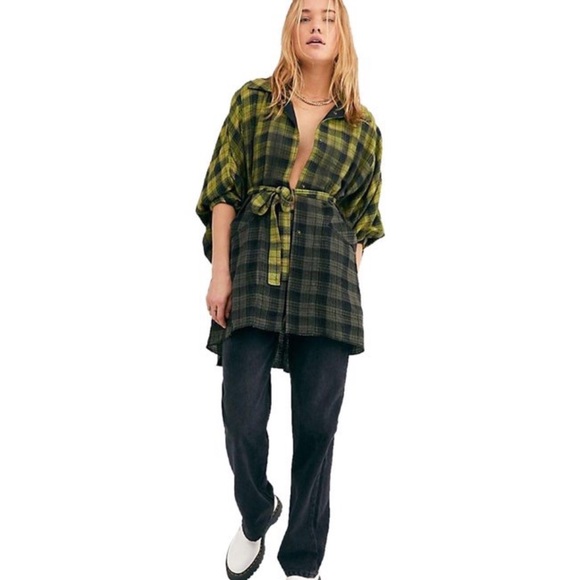Free People Tops - Free People 🥰 You Wish Shirt Jacket green plaid ombré